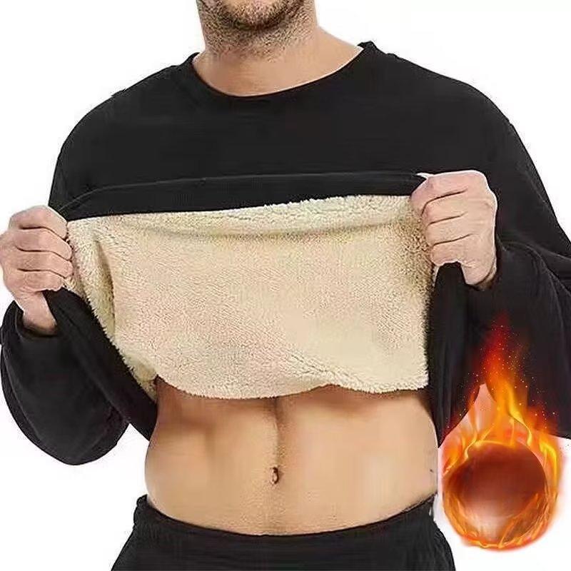 Winter Men Fleece Sweatshirts Keep Warm Underwear Casual Solid Color Pullover Lambswool O-neck Thickened Thermal Underwear Tops