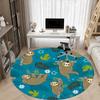 1PC Sloth Floral Office Round Area Rug, Mat Suitable For Office, Under Office Chairs Bedroom Living Room Home Decor, Room Deco