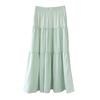 Women Maxi Skirt Elastic High Waist Ruffle Stitching Large Hem Long Skirt Solid Color A-Line Summer Casual Skirt