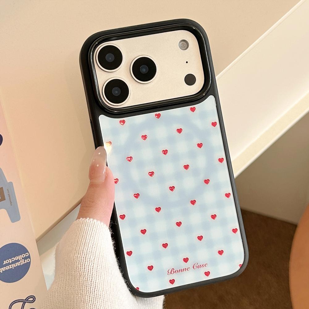 Позолоченный Чехол для Телефона IPhone 17 Pro Max в Сине-Клетчатое Сердце-Яблоко, Совместимый с IPhone 16, 12 и 15, Чехол для Телефона с Магнитной Подставкой