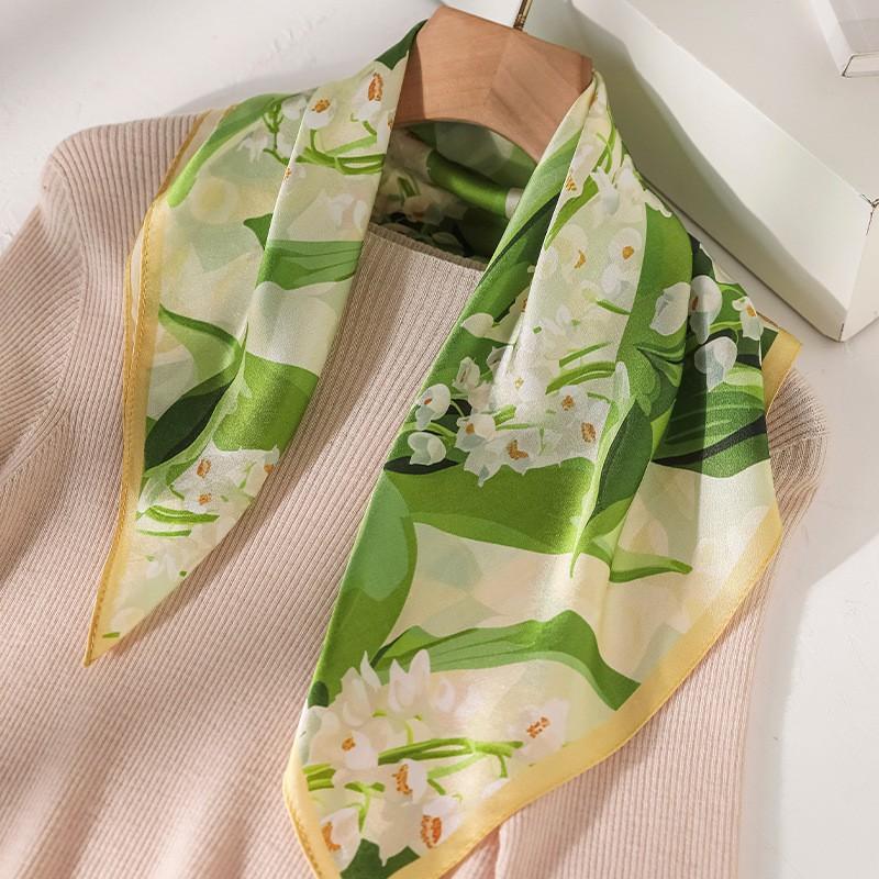 100% Pure Mulberry Silk Square Scarf Women Lightweight Printed Neck Wrap Chic Office Casual Wear