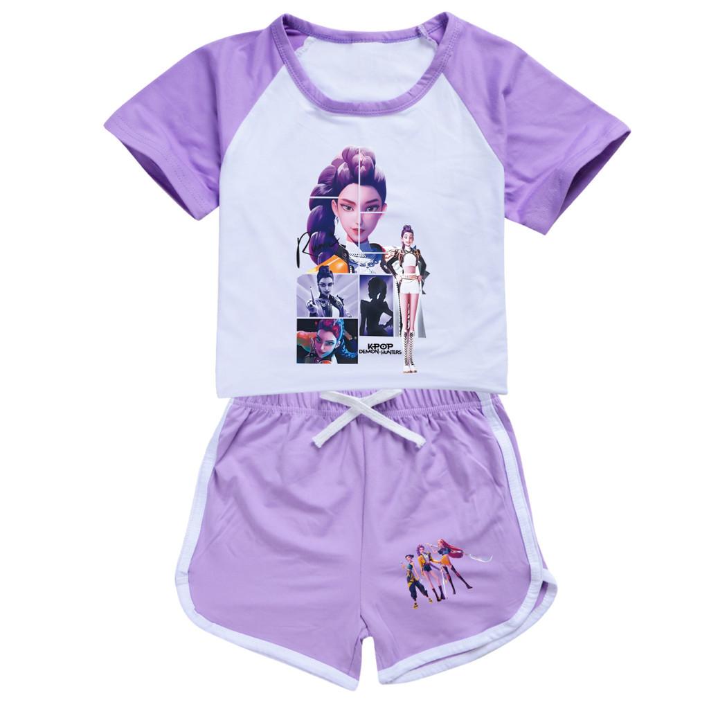 Kids Girls Anime Cartoon POP Singer Super Star Zoey Rumi Mira Print Short Sleeves T-Shirt Shorts Pants Casual Clothes Set