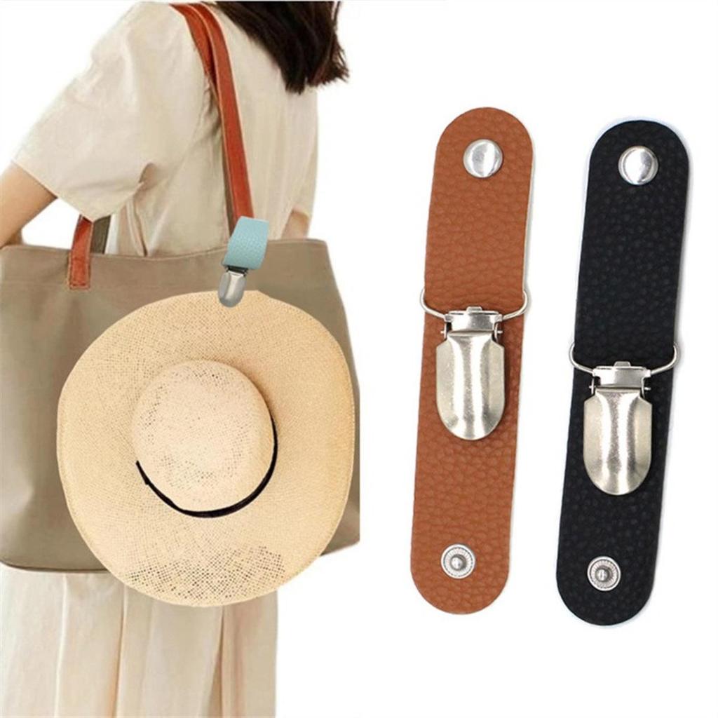 Travel Leather Hat Clamp Outdoor Backpack Luggage Storage Bag Multifunctional Straw Cap Clip Hat Accessories Hanging Bag Storage Clip