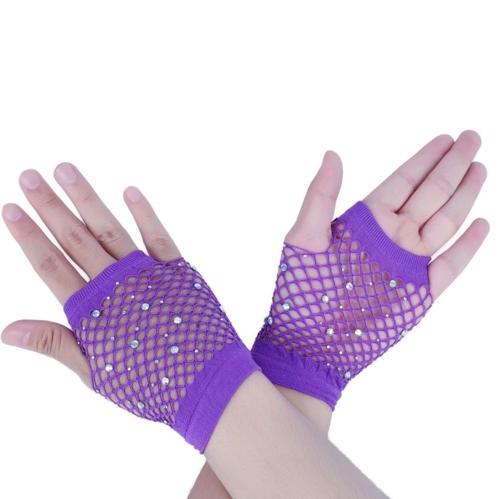 Elastic Rhinestone Gloves Black White Mesh Lace Gloves Fishnet Fingerless Gloves Fashion Accessory