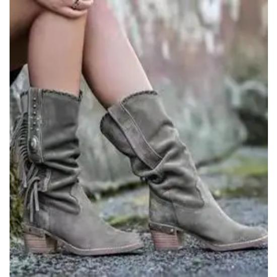 Осенние богемные ботинки женские этнические с кисточками бахромой из искусственной замши кожаные полусапожки женские на квадратном каблуке обувь ботильоны rtg5