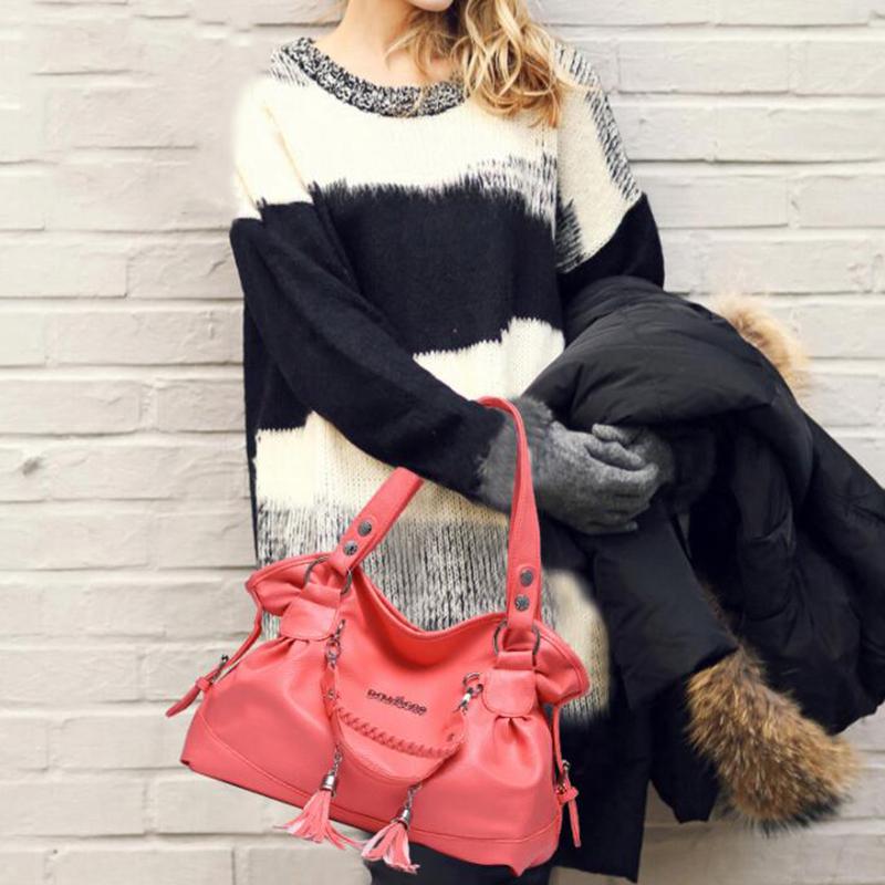 Yogodlns Women PU Leather Tassel Handbags Shoulder Bag Big Tote Purse New Fashion Messenger Bags