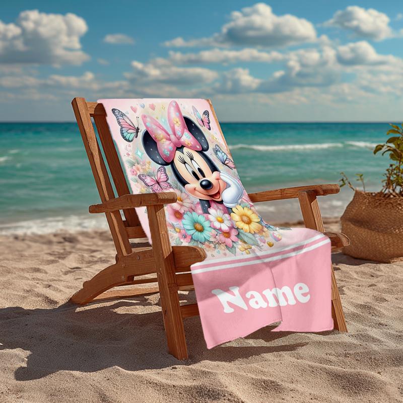 Custom Name Ultra-Soft Beach Towel with Minnie Theme,Ideal for Pool - Camping, Diving - Perfect Travel Essential, Vibrant Beach Towel.
