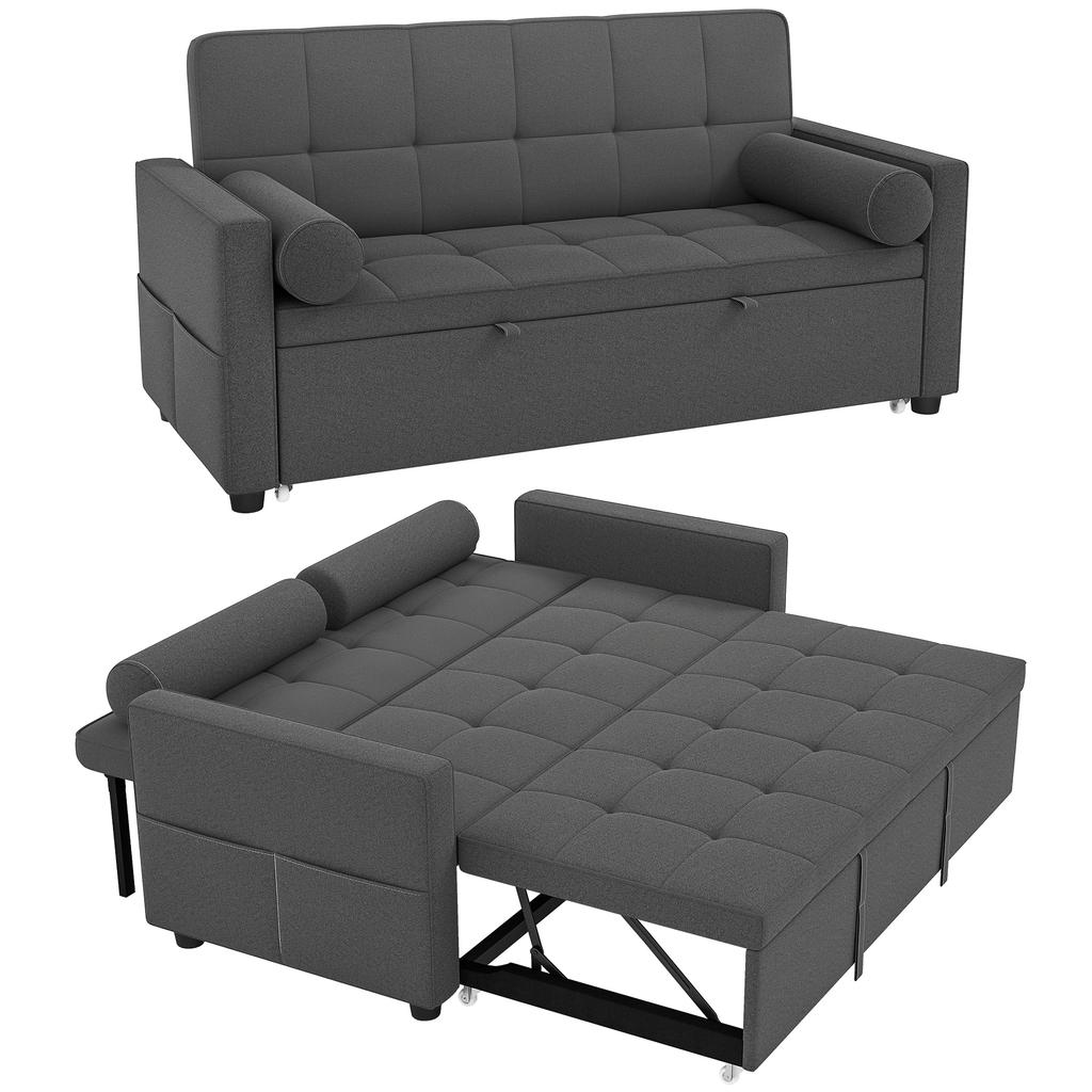 Convertible Sofa Bed, 2-Seater 3-in-1, Pull-Out Bed, 2 Cushions, 80.5 x 137.5 x 84 cm, Grey