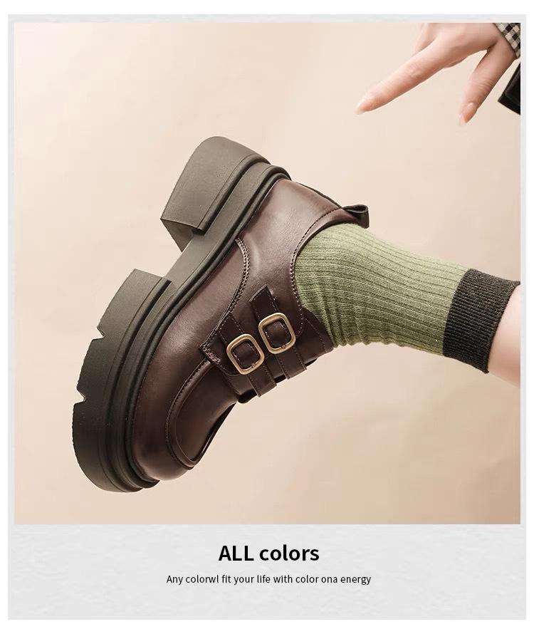 2025 Spring Women's British-Style Mary Jane Leather Loafers: Comfortable, Versatile, Thick-Soled