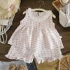 Girls Summer Sweet Princess Sleeveless Top With Lace Trim Shorts Doll Collar Vest Dress Two Piece Set