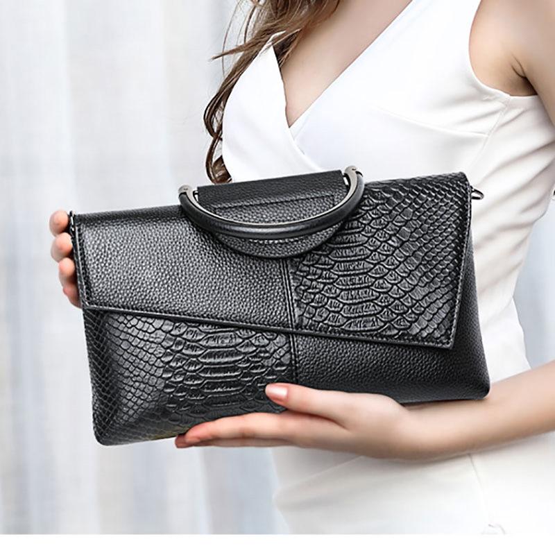 Leather Clutch Bag Women'S Large-Capacity Banquet Handbag Crocodile Pattern Women'S Fashion Temperament Messenger Bag Women