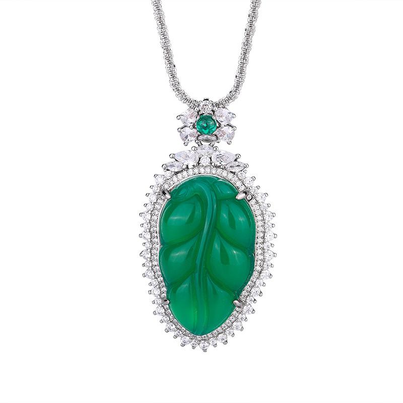 Украшения Зеленый Халцедон Белый Халцедон Листья Новые Китайские Аксессуары Национальный Стиль Пошаговое Ожерелье Подвеска