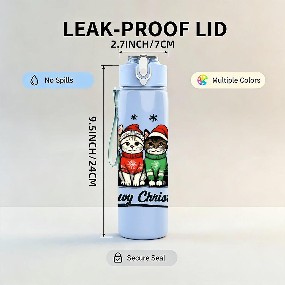 1PC Christmas Gnome Group Art 750ml Color Plastic Sports Water Bottle Leakproof Flip Straw Lid Suitable for Sports Office Home Use
