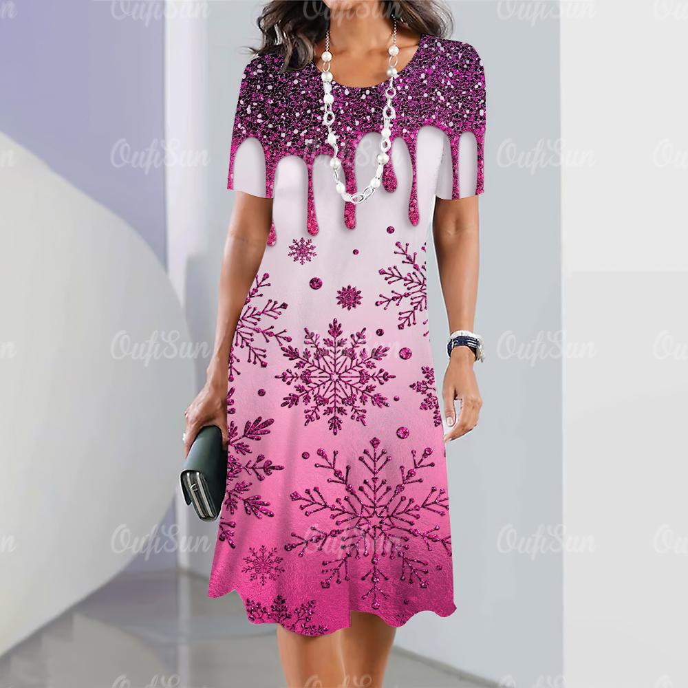 2025 New Women's Dresses Graphic  Print Elegant & Beautiful Midi Dresses Plus Size Female Summer One-piece Dress