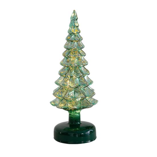 Glass Christmas Tree Figurine Tabletop Tree Ornament with LED Lights Holiday Decor Light Up Tree Cone for Home Office Parties Table Centerpiece
