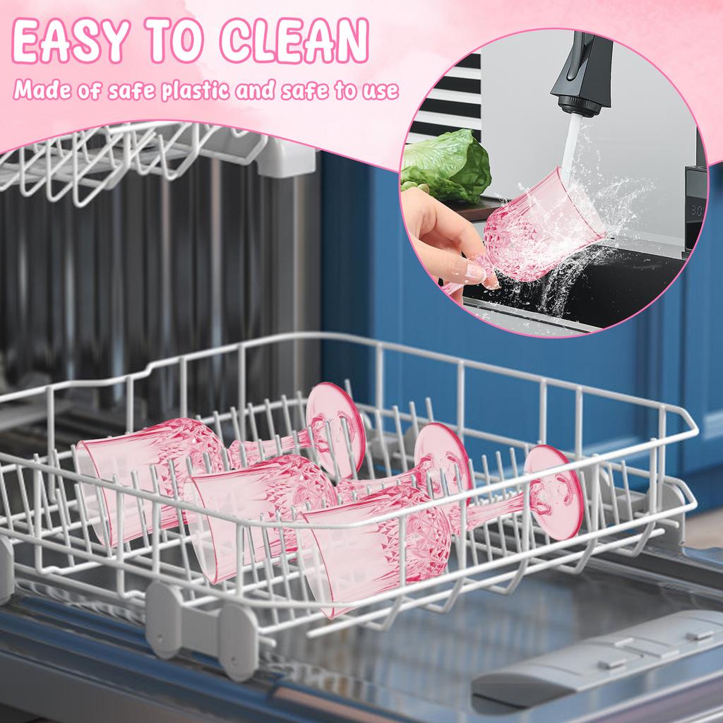12/24/36 Pcs Champagne Glass 3.09oz Reusable Plastic Wine Glasses Flutes Elegant Pink Wine Glass for Party Wedding and Christmas