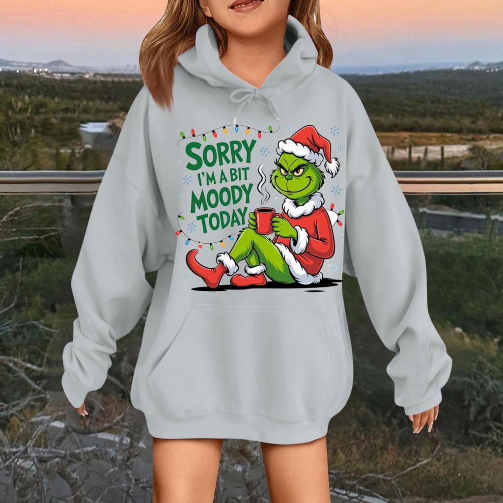 Children's Fashionable Casual Long-sleeved Loose Christmas Print Pullover Hooded Sweatshirt