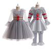 Kids Joker Pennywise Cosplay Costume Horror Puff Sleeve Tulle Collar Pants Halloween Carnival