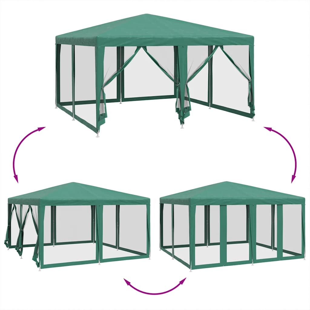 4x4 m Green Party Tent with 8 Mesh Side Panels