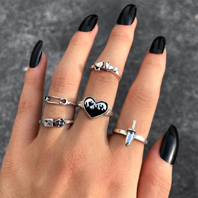 6 шт. Винтажный готический набор колец с бабочкой и цветком, многоэлементный набор для женщин и мужчин, ретро-персонаж, подарки на палец