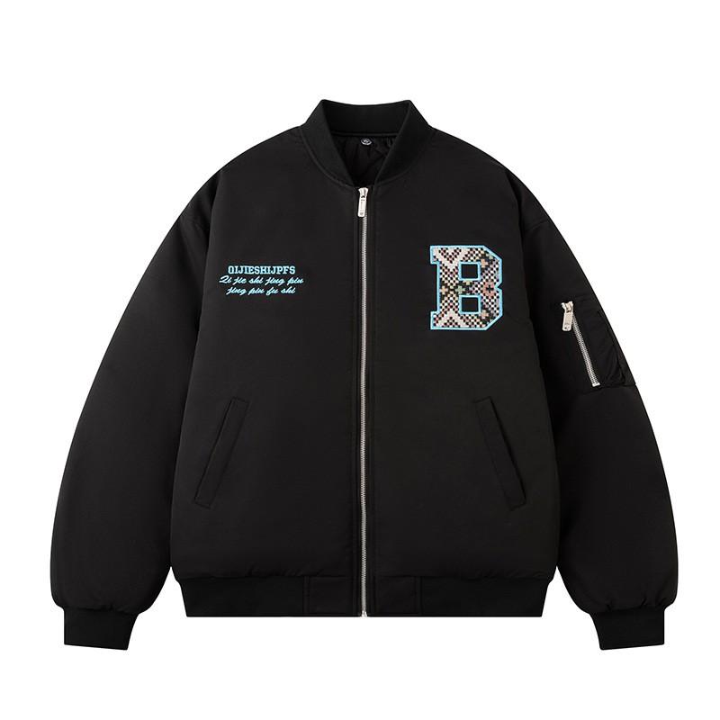 Unisex Oversized Thickened Cotton Padded Jacket With Floral Embroidery Casual Bomber Style Outerwear Winter