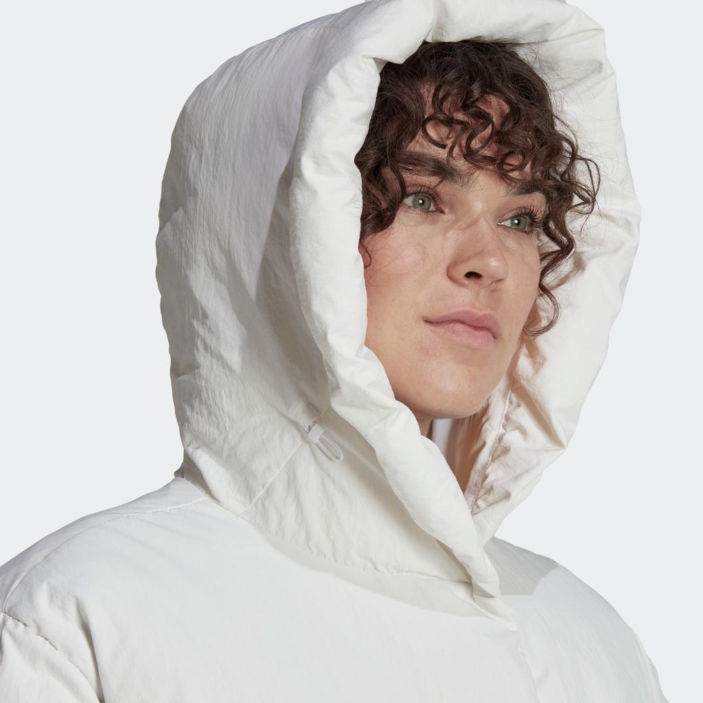 Adidas W Big Baffle C Solid Logo Hooded Loose Long Bread Down Jacket Women Outerwear White HN9939