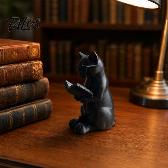 Настольное украшение Кот 3D-печатная фигурка Читающий кот, Декоративный орнамент с утяжеленным нескользящим основанием, Ленивое произведение искусства Интеллектуальная статуэтка Глаз