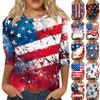 Women's Fashion Casual Seven Sleeve Independence Day Printed Round Neck Top