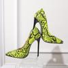 Модные туфли на высоком каблуке 12 см, женские туфли-лодочки, зеленые, желтые, со змеиным принтом, женские туфли на каблуке для офиса, женские, большого размера 45 47