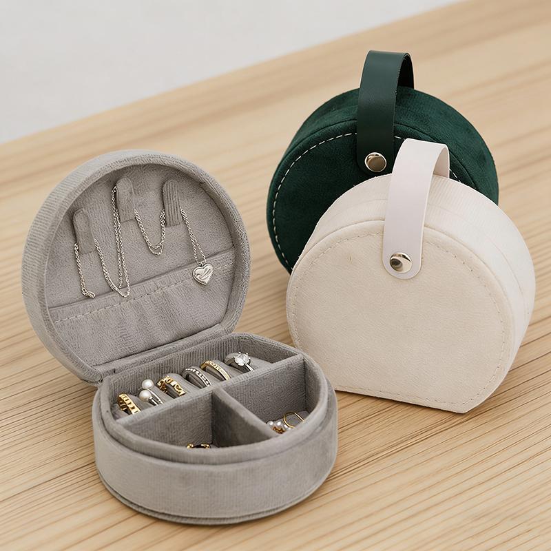 Круглая бархатная дорожная шкатулка для украшений - Портативный органайзер для колец, сережек, ожерелий