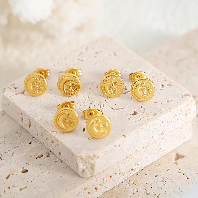 Европейские и американские серьги из титановой стали в виде звезд и луны - Прочные, Не выцветающие, Стильные украшения