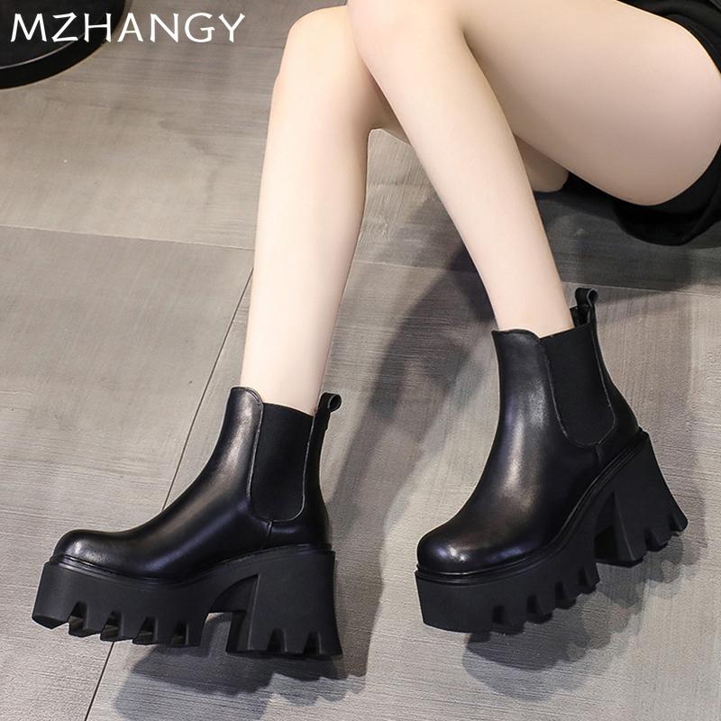Women Platform Ankle Boots High Heels Leather Shoes Designer Chunky Fad Motorcycle Bootas 2024 Trend Winter Goth Botas De Mujer