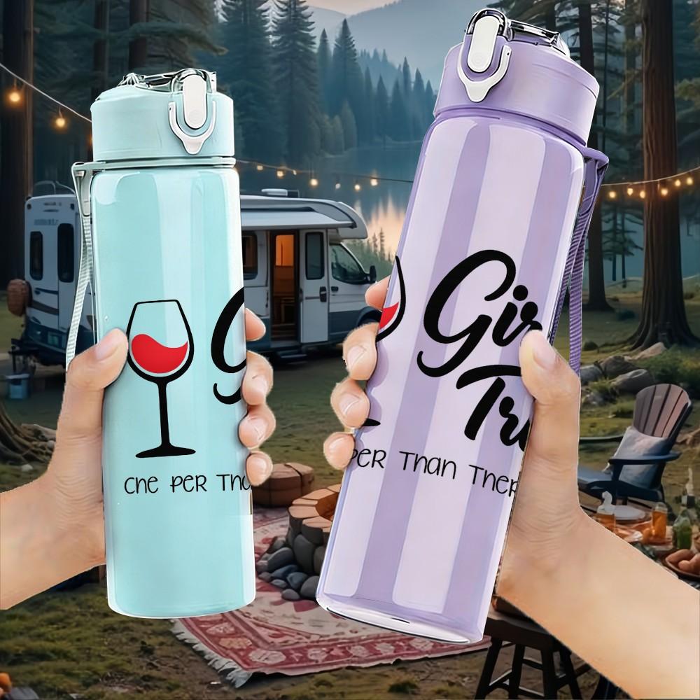 1PC Girls Trip Wine Glass Slogan Print 750ml Color Plastic Sports Water Bottle Leakproof Flip Straw Lid Suitable for Sports Office Home Use