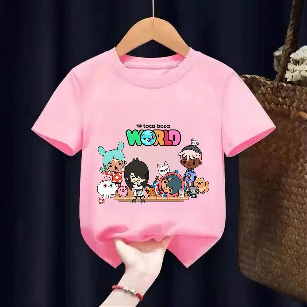 Toca Boca World Хлопковые Футболки Одежда для Девочек и Мальчиков Игра Toca Life World Футболка Детская Удобные Универсальные Топы Летние Футболки с коротким Рукавом
