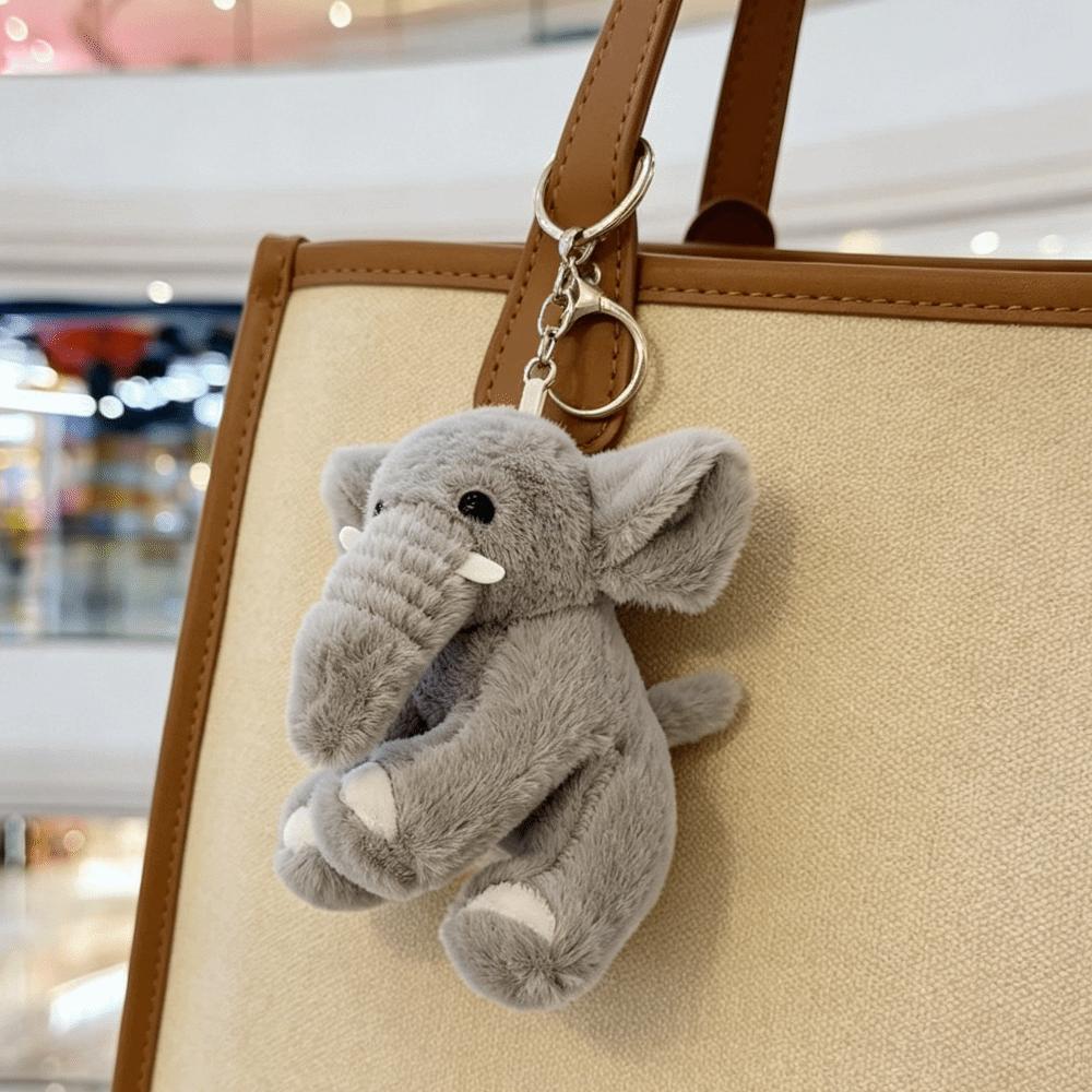 Cute Cartoon Elephant Keyring Polyester Animal Bag Pendant Love Pompom Plush Stuffed Keychain Kids