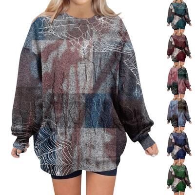 Женские свободные свитера, толстовки, флисовые принты на Хэллоуин, свитера с длинным рукавом, зимние осенние наряды