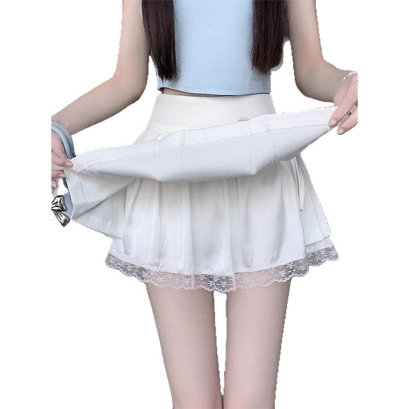 Pure Desire Pleated Lace-Trim A-line Mini Skirt - Women's Autumn Niche Style