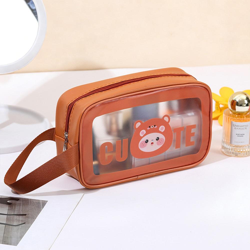 PU Makeup Bag Transparent Cartoon Cosmetic Storage Bag Wet-Dry Separation Large Capacity Travel Toiletry Pouch for Women Girls