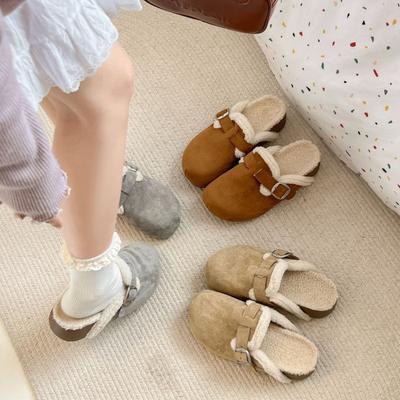 Флисовые ретро тапочки на толстой подошве и с пушистой отделкой для женщин, для носки в новый осенне-зимний сезон, утепленные хлопковые тапочки, увеличивающие рост