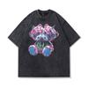 Harajuku Street Trendy Brand Vintage T-Shirt Dark Cartoon Print Washing Water Old Cotton Short-Sleeved T-Shirt Men'S Loose