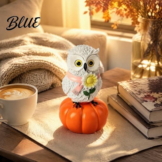 Unique Halloween Collectible Souvenirs Fall Pumpkin Owl Figurine Resin on Statue with Creative Scarf Sunflower for Autumn Thanksgiving Indoor