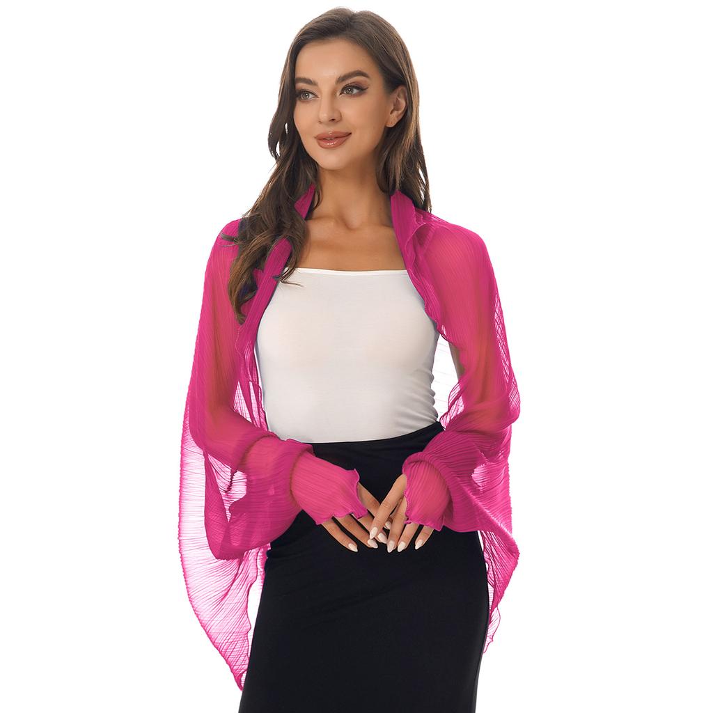 Womens Shrugs Boleros for Evening Beach Chiffon Shawl Bolero Pleated Shawl Open Front Cardigan Cover Ups