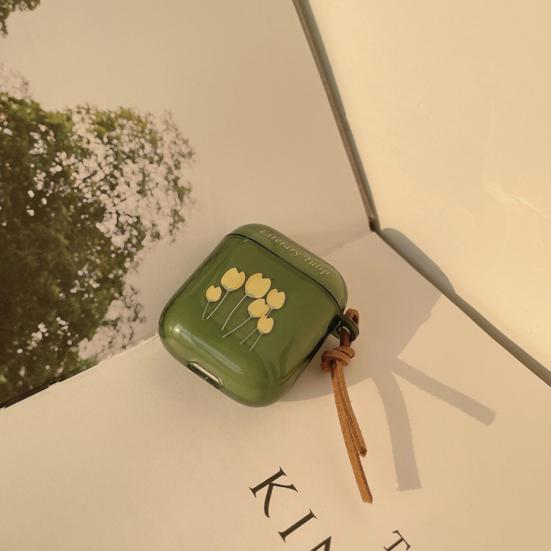 Защитный чехол для наушников Амортизация Прозрачный Зеленый Противоударный Литературный Принт Тюльпаны Мягкий ТПУ