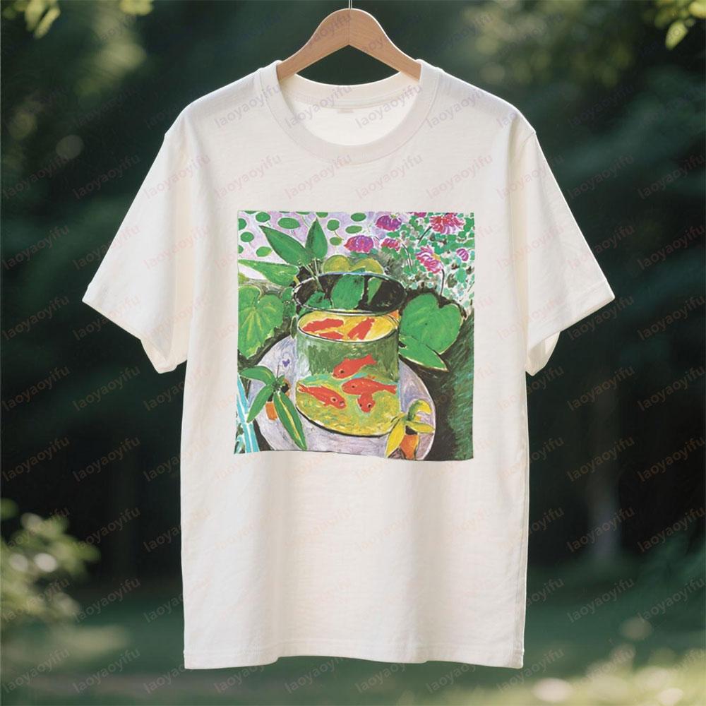 Goldfish Art Aesthetics Unisex TShirt Fine Art TShirt Oil Painting Style Village Life Shirt Men Women Cotton Short Sleeve