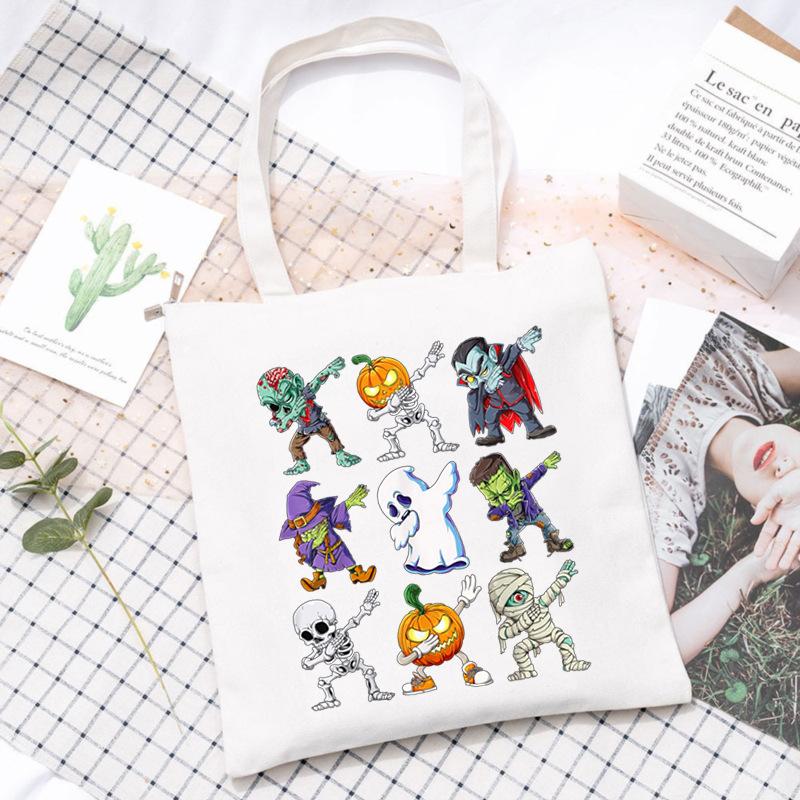 Halloween Printed Shoulder Bag Female Large Capacity Student Canvas Bag Tutoring Shopping Bag