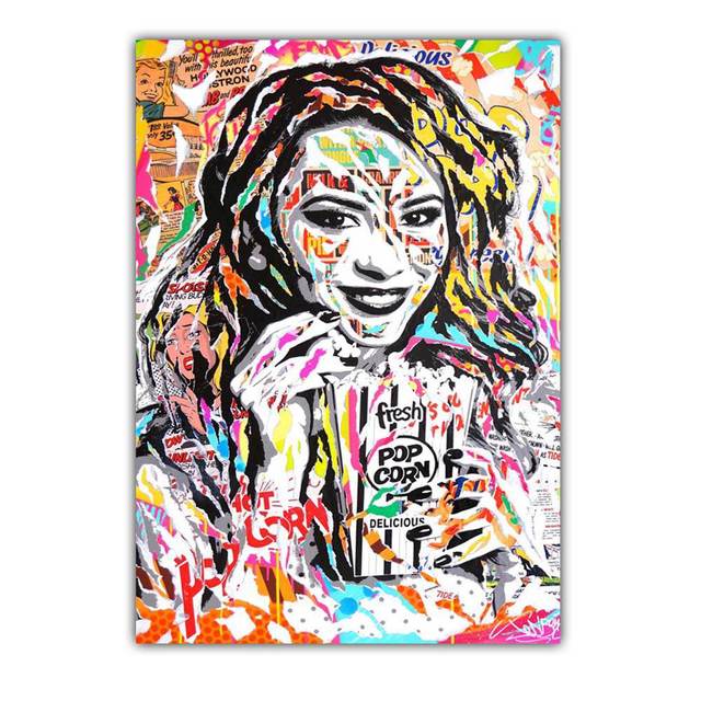 New Graffiti art abstract figure canvas painting street culture wall art women color poster office living room home decoration mural No Frame