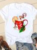 Christmas Fashion Print T-shirt New Year Women Clothes Coffee Style Watercolor 90s O-neck Graphic Lady Casual Female Shirt Tee