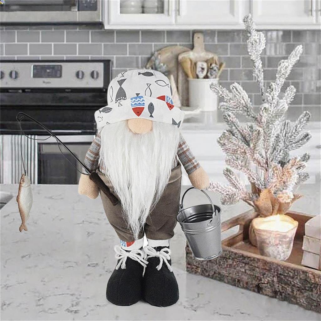 Fishing Husband Faceless Doll Rudolf Ornament Collection Decoration Dwarf Doll Standing Position With Bucket Fish Hook Fisherman