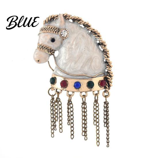 Horse Brooch Retro Tasseled Head Design Men Women Jewelry Pin
