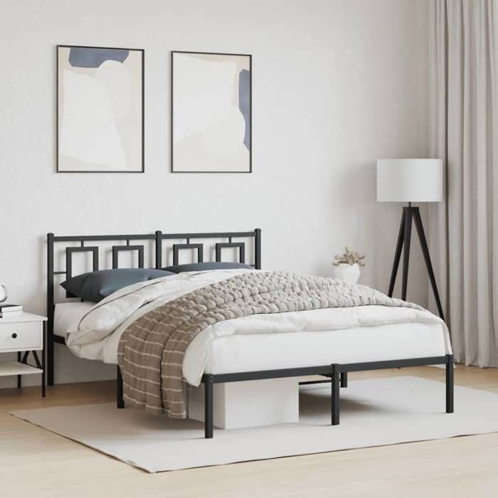 VidaXL Metal Bed Frames with Headboard, Double Bed with Slat Base, Adult Bed with Footboard, Bedroom Furniture, 374241